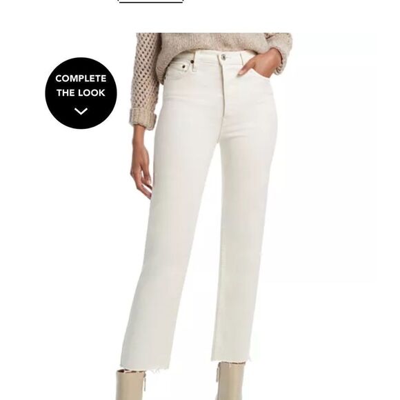 Re/Done 70s Stove Pipe High Rise Straight Ankle Jeans in Vintage White - Picture 5 of 10
